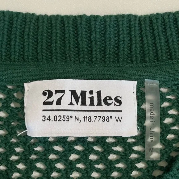27 Miles Malibu Après Golf Pullover Mesh Stitch Cotton Knit Sweater Green Medium - Picture 14 of 16